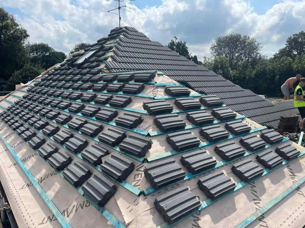 This is a photo of a re-roof which is part way through being installed works carried out by Northampton Roofing Services