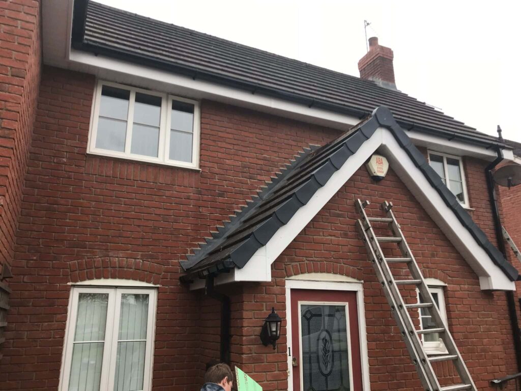 This is a photo of a house which has just had new fascia, soffit and gutters installed by Northampton Roofing Services